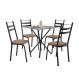 Conjunto de Mesa Quadrada com Tampo Granito e 4 Cadeiras Léia II Revestimento Sintético Preto e Rattan