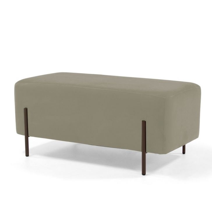 Puff Decorativo 90cm Base Aço Status B-309 Veludo Bege - Domi