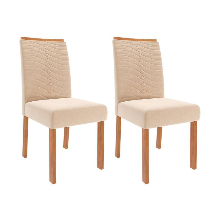 Conjunto com 2 Cadeiras Clarice Wood Suede Nude e Madeira
