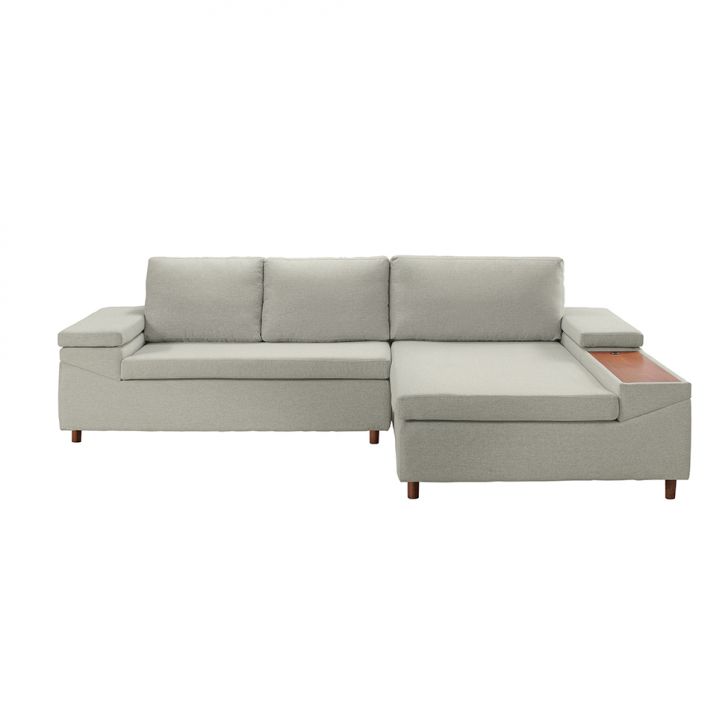 Image of Sofá 5 Lugares Com Chaise Direito Clássico Com Entrada Usb Linho Bege PLA-ES745UP84YXBMOB