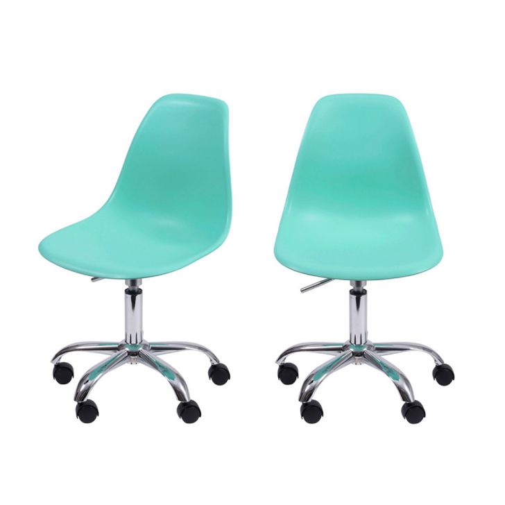 Conjunto com 2 Cadeiras DKR com Rodízios Turquesa e Cromado