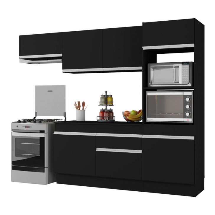 Armário de Cozinha Compacta 4 peças com Rodapé MP2176 Made Multimóveis Preto/Branco