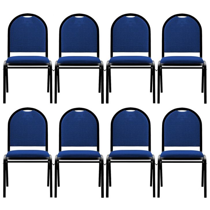 Kit 8 Cadeiras Hoteleiras Auditório Empilhável Linho M23 Azul - Mpozenato