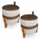 Kit 02 Puffs Le Mans Veludo Bege e Corano Nozes Base de Madeira - Pallazio