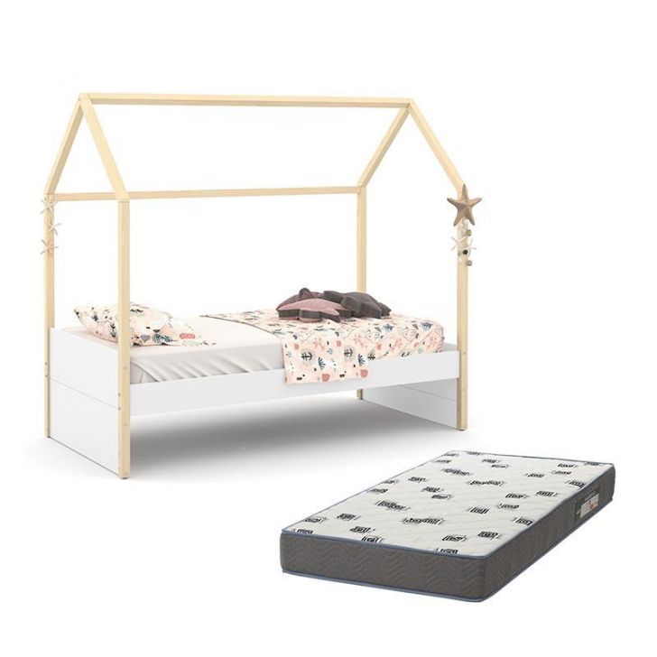 Cama Infantil Kids Liv Branco Soft/Natural com Colchão Light D33 - Matic Móveis