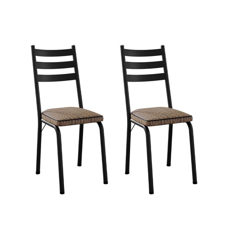 Conjunto com 2 Cadeiras New Revestimento Sintético Rattan e Preto