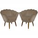 Kit 02 Poltronas Decorativa Pétala Pés Palito Suede Capuccino