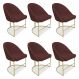 Kit 06 Cadeiras Poltrona de Jantar Bela Suede Marsala Base Metálica Industrial Dourado - Pallazio