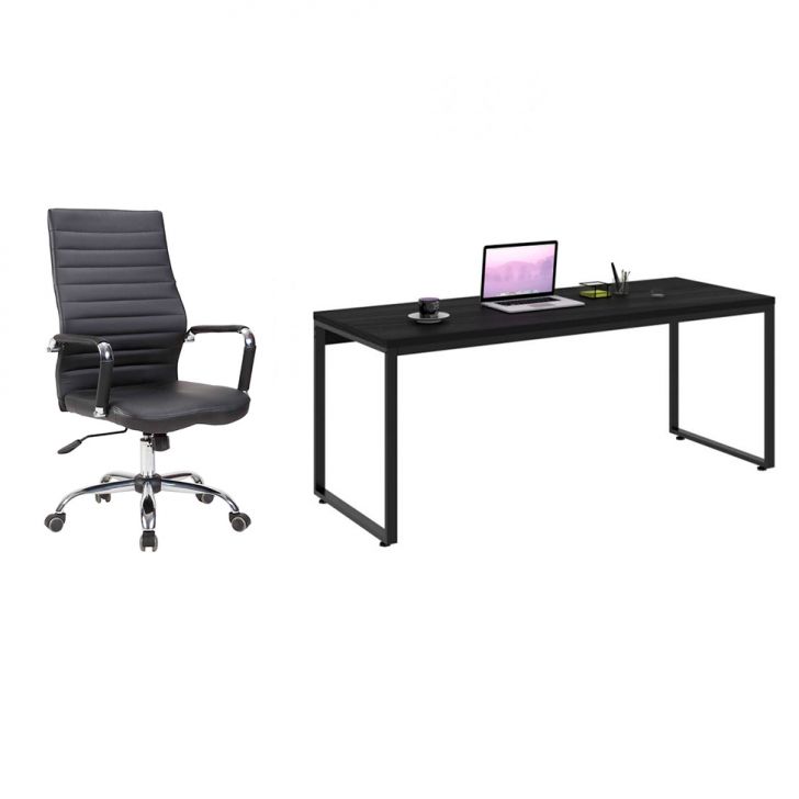 Conjunto de Mesa Kuadra com Cadeira de Escritório Diretor Giratória Cleaner Preta