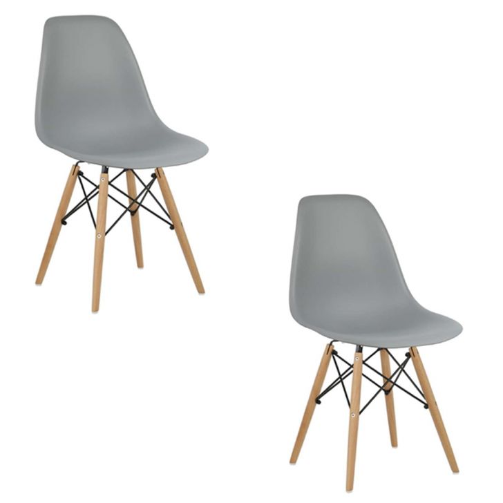 Cadeira Eiffel Eames Base Madeira Kit 2 Sala de Jantar Cinza R02 - D'Rossi