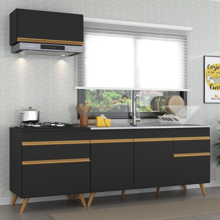 Cozinha Compacta Veneza GB Multimóveis MP2074 com Armário e Balcão Preta