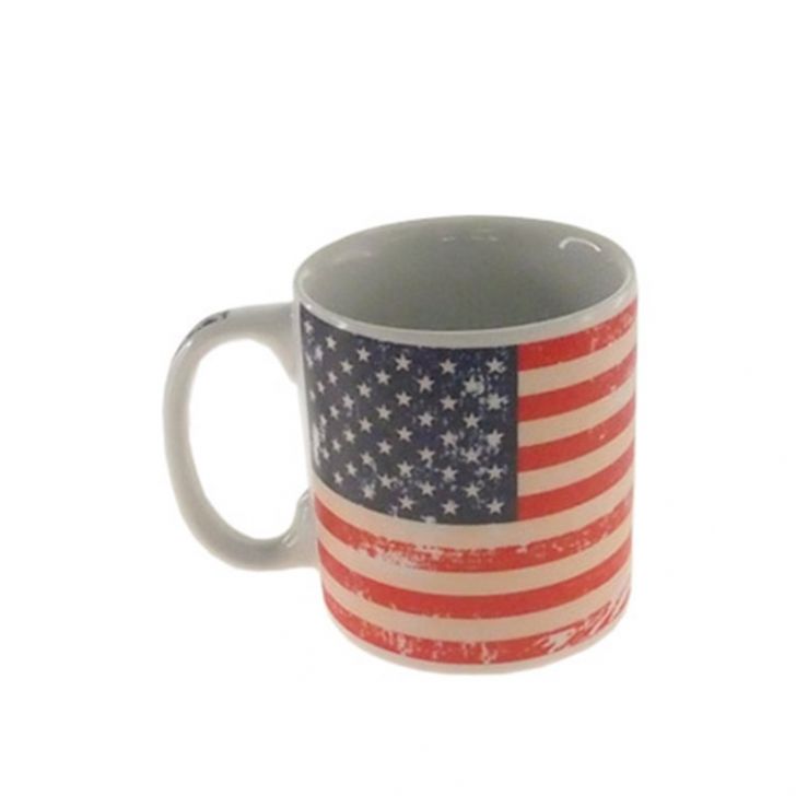 Caneca Decorativa Cerâmica Bandeira Usa Cor Branca 10x8x8cm