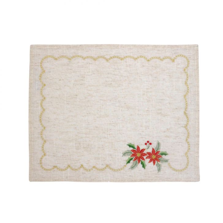 Jogo Americano Natalino Espressione Flor e Sino Bege e Vermelho