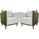 Kit 02 Poltronas Decorativas Aviv Para Sala Luxo Confortável Reforçadas Corino Verde e Linho Bege