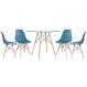 Mesa redonda Eames com tampo de vidro 100 cm + 4 cadeiras Eiffel DSW Turquesa