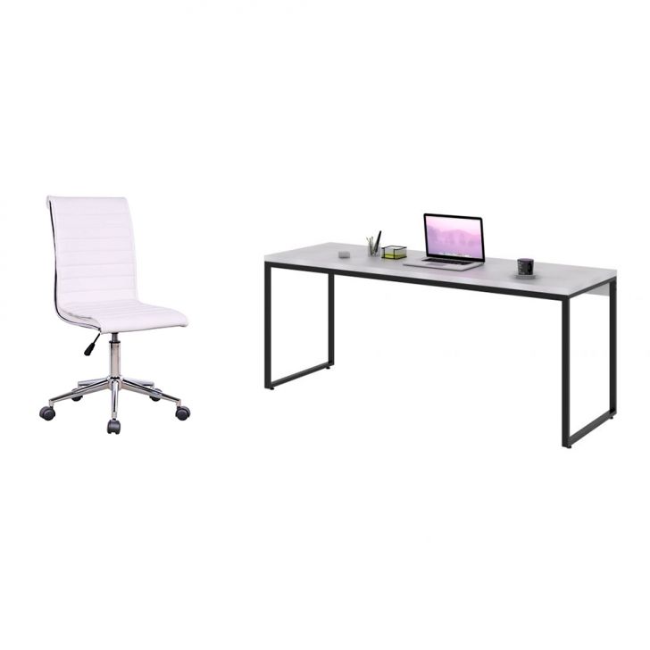 Conjunto de Mesa Studio 180 cm com Cadeira de Escritório Secretária Giratória Marilyn Branca