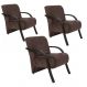 Kit 3 Poltronas Para Sala de Espera Recepção Marrom Em Suede Com Braços de Madeira Decorativa Confortável Até 120 kg - PSM