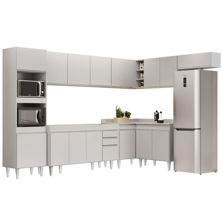 Armário de Cozinha Modulada de Canto 8 Peças CP07 Balcão Branco - Lumil