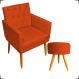 Kit Poltrona Decorativa Nina Com Base E Capitonê + Puff Redondo Suede Terracota Pé Castanho - Clique E Decore