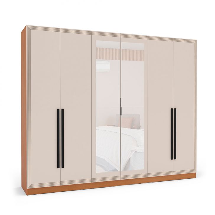 Image of Guarda-roupa Casal Com Espelho Valência 6 Portas 4 Gavetas Freijó E Creme PLA-MO895CL84ORFMOB