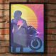 Quadro Decorativo Pintura Motoqueiro Retrô-34x49Cm