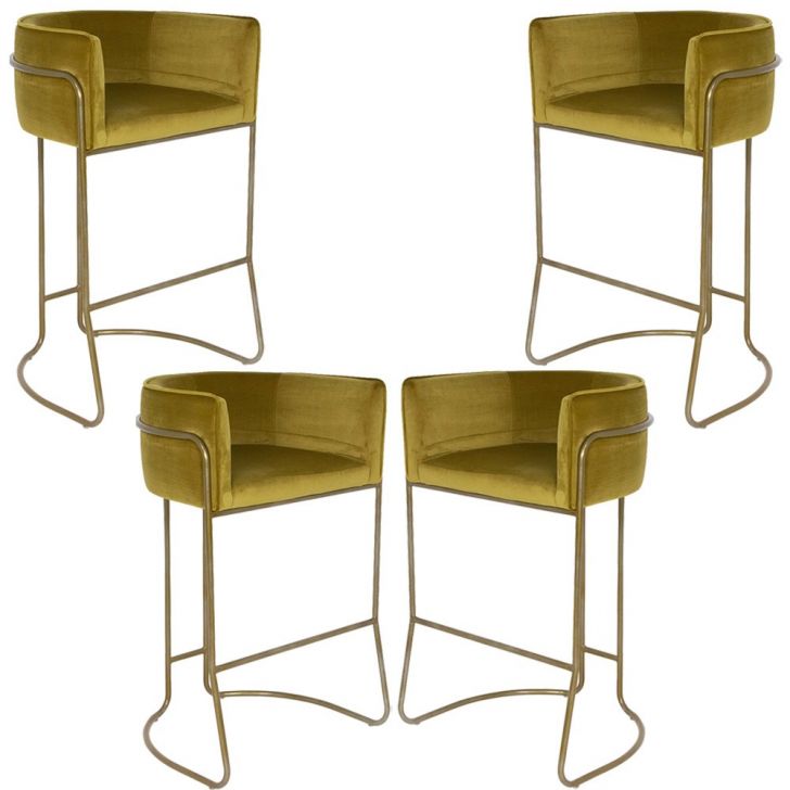 Kit 04 Banquetas Decorativa Fixa Base de Aço Bronze Betina D02 Veludo Mostarda C-260 - Lyam Decor