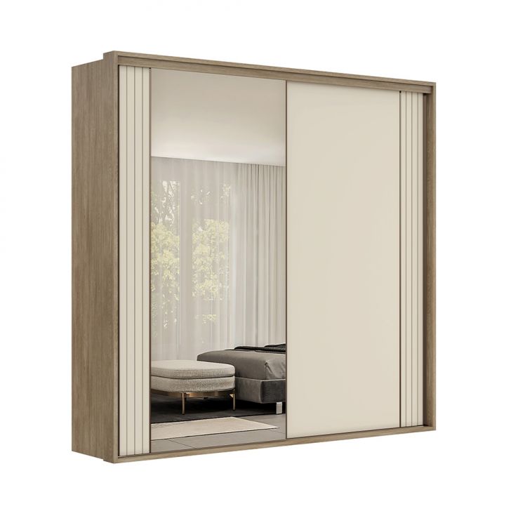 Image of Guarda-roupa Casal Com Espelho Imperium 2 Portas 6 Gavetas Carvalho E Off White 207 Cm PLA-BE308CL84PBVMOB