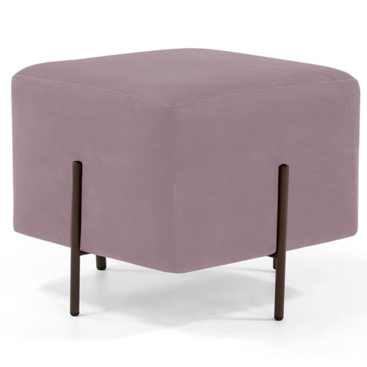 Puff Quadrado Decorativo Status 45x45 D02 Pés de Aço Veludo Rosê C-305 - Lyam Decor