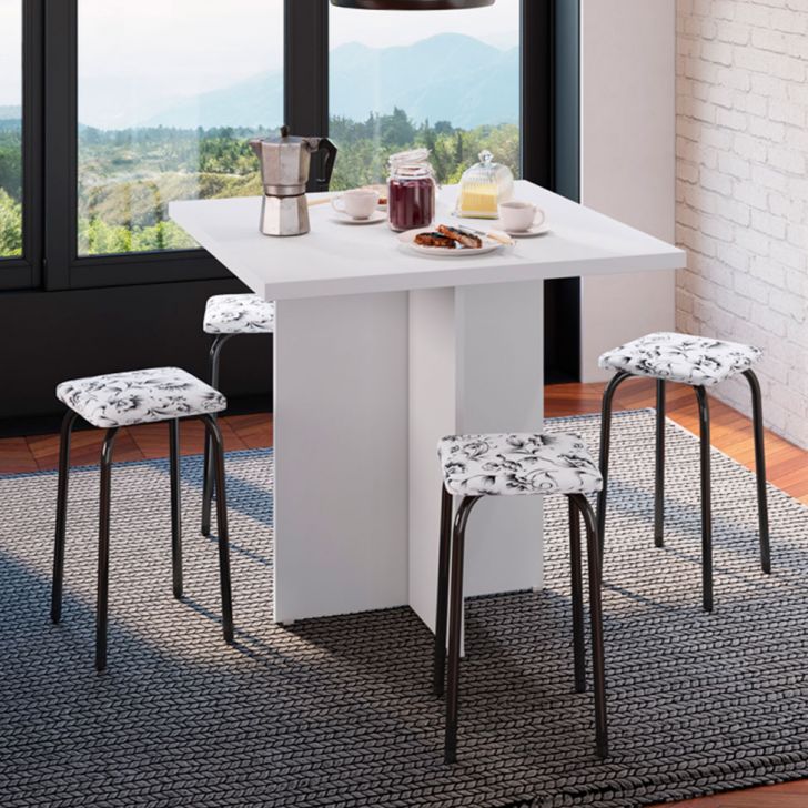 Conjunto De Mesa De Cozinha Com 4 Lugares Verona Iii Branco E Preto