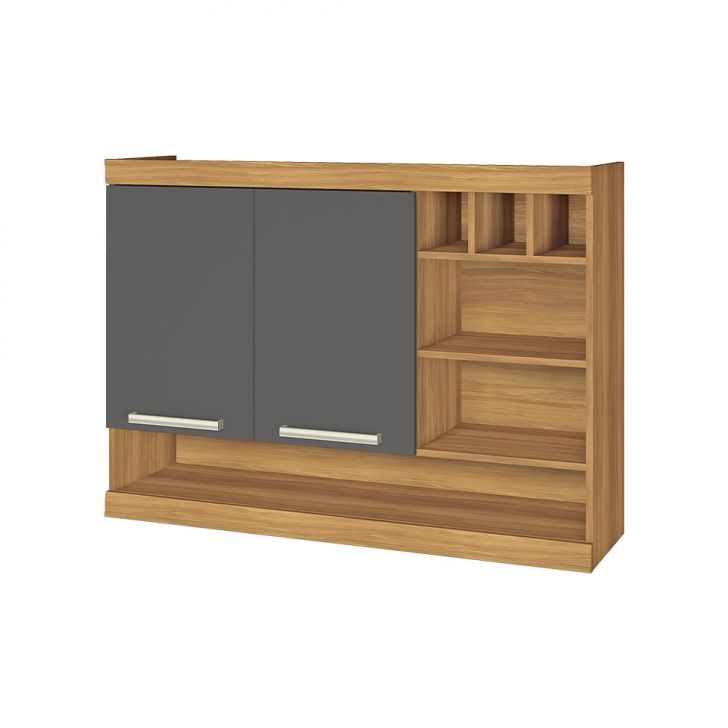 Armário Aéreo Burguesa Premium 2 Portas Freijó e Grafite 120 cm