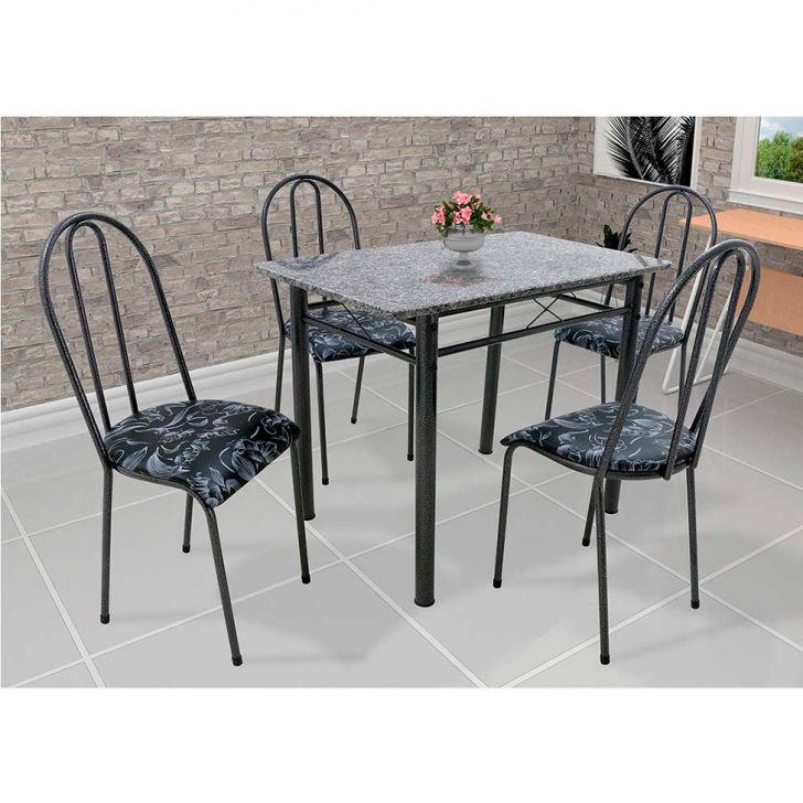 Conjunto De Mesa Com 4 Cadeiras Genebra Preto Floral