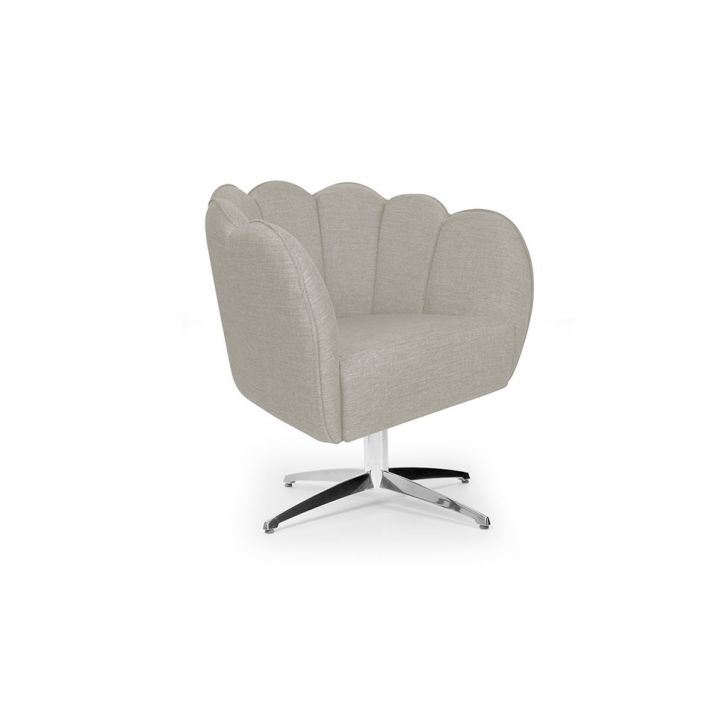 Poltrona Ariel Giratória Linho Aveia E Cromada