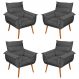 Kit 04 Poltronas Decorativas Modernas Sala e Recepção Monza Pés Palito Veludo Cinza - Desk Design