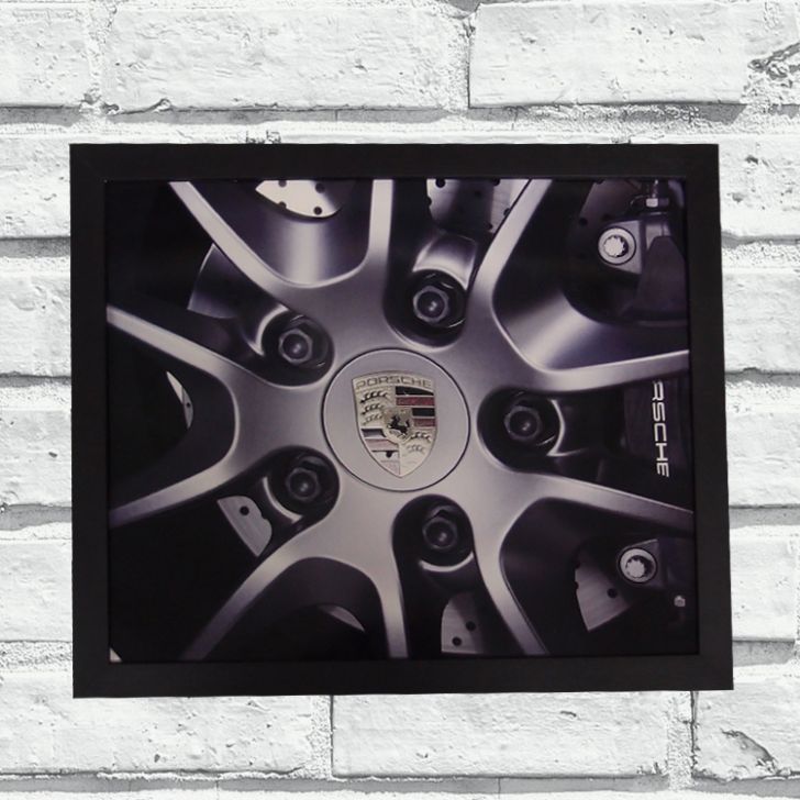 Quadro Decorativo Sala Metal Roda Porsche Cor Preto 40x50x2