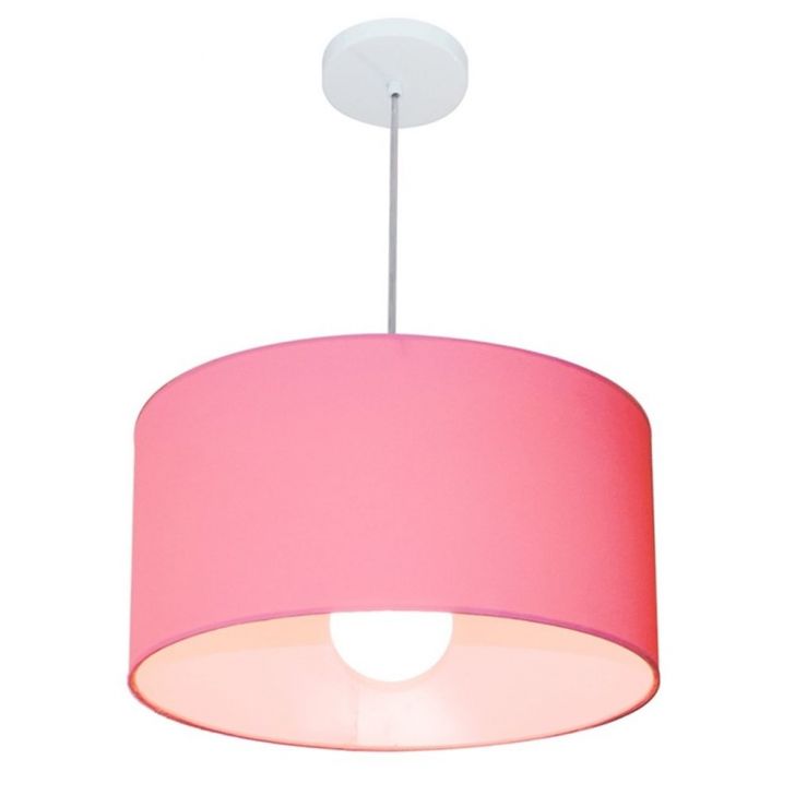 Pendente Cilíndrico 4052 Cúpula em Tecido 50x21cm Rosa Bebê - Bivolt