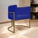 Poltrona Decorativa Recepção Luna Tecido Sintético Azul Royal Base de Ferro Dourada