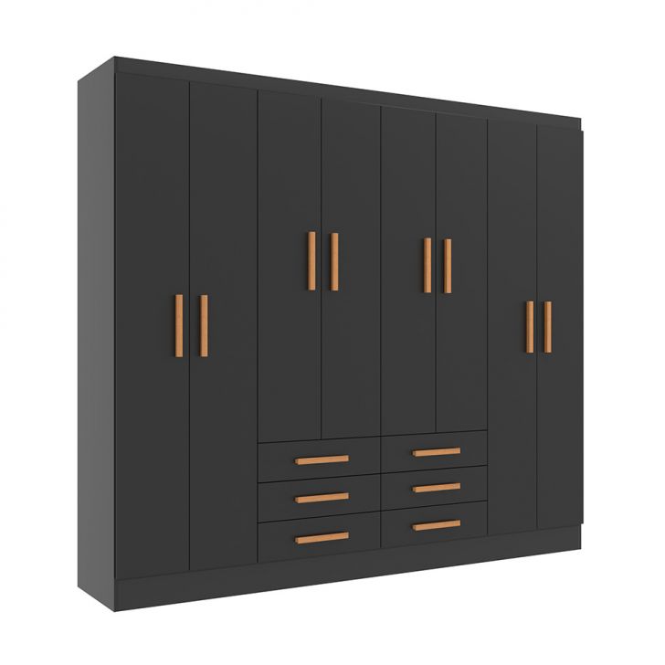 Guarda-roupa Casal Paris 8 Portas 6 Gavetas Preto