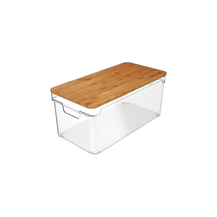 Organizador com Tampa Clear Transparente e Bambu 15x30 cm