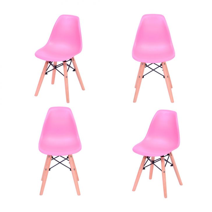 Conjunto com 4 Cadeiras Infantis DKR Eames Rosa e Madeira