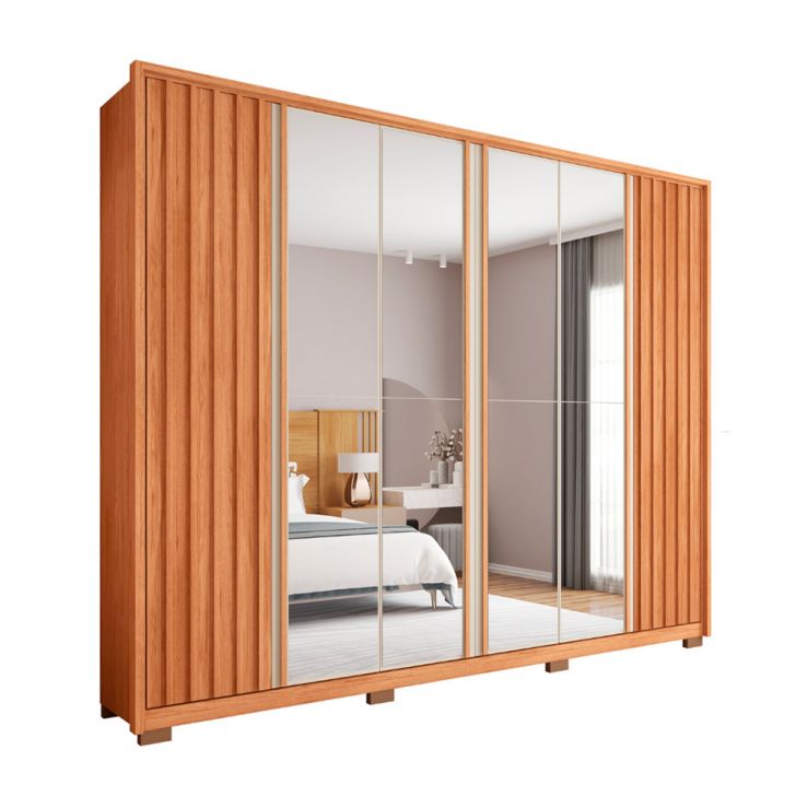 Image of Guarda-roupa Casal Com Espelho Apollo Ripado 6 Portas 4 Gavetas Freijó E Off White PLA-MO895CL74JINMOB