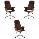 Kit 3 Cadeira de Escritório Home Office Decorativas Casemiro PU c/Regulagem de Altura Base Giratória Marrom G56 - Gran Belo