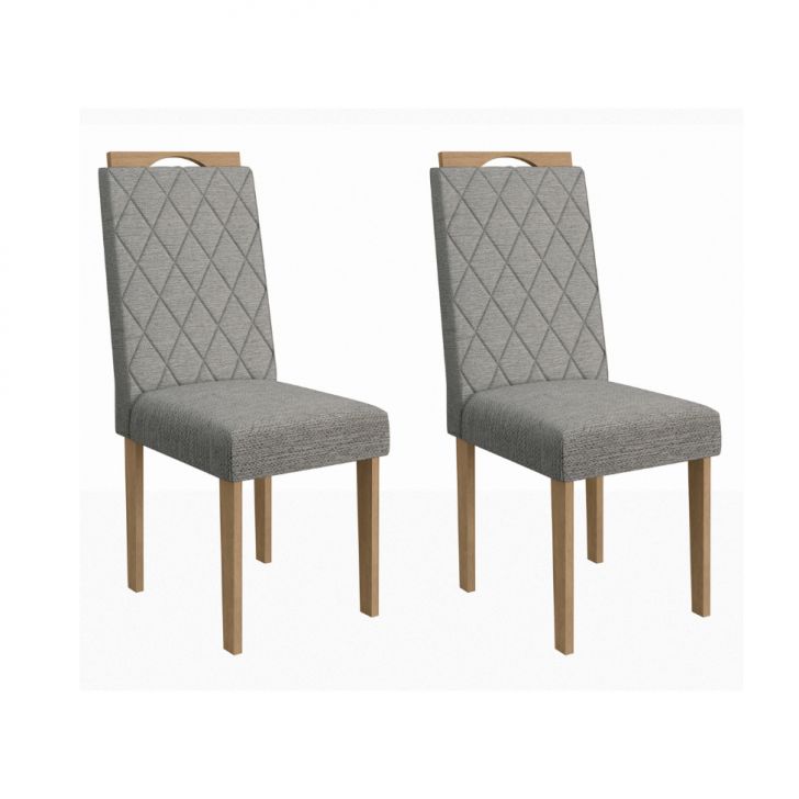 Conjunto Com 2 Cadeiras Riva Linho Cinza E Freijó