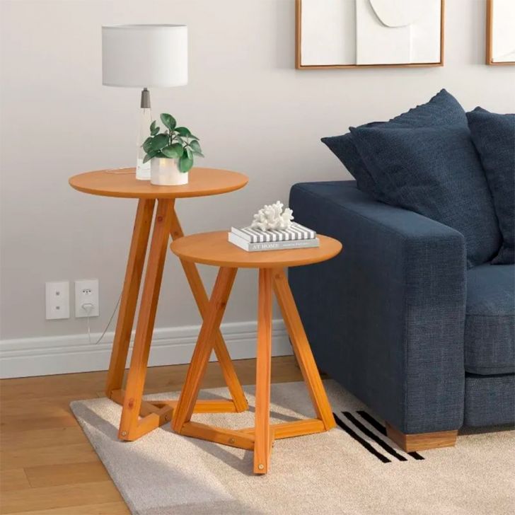 Conjunto com 2 Mesas Laterais Classic Amêndoa