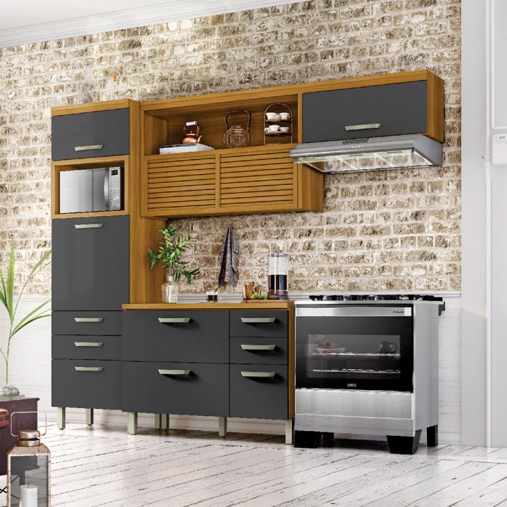 Cozinha Compacta Princesa 6 Portas 6 Gavetas Freijó e Grafite
