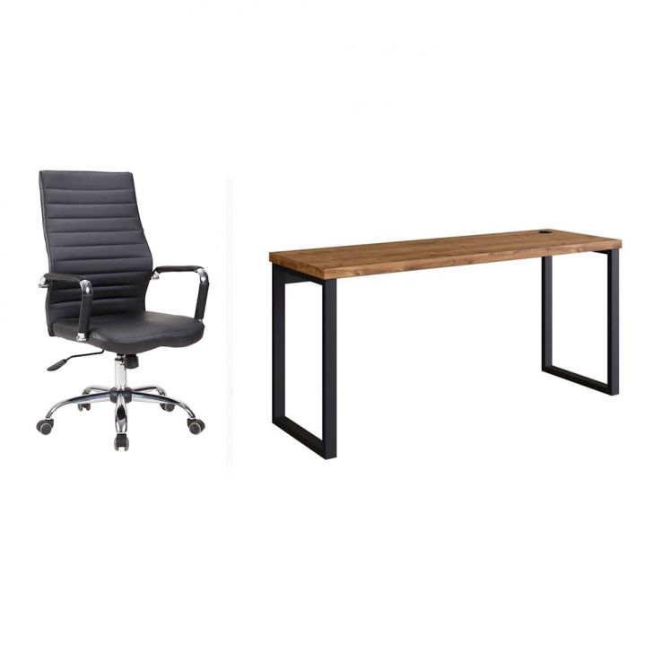 Conjunto de Mesa Miguel Marrom com Cadeira de Escritório Diretor Giratória Cleaner Preta