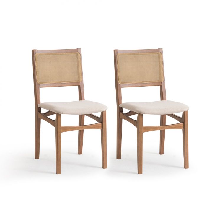 Conjunto com 2 Cadeiras Serena com Tela Nogueira Poliéster Bege e Marrom