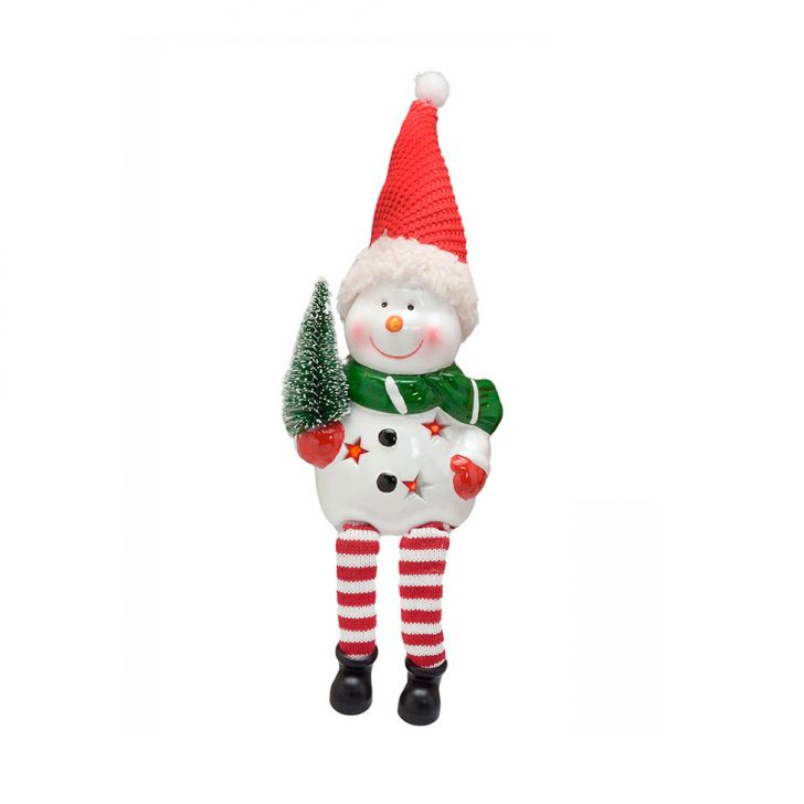 Enfeite Natalino Espressione Boneco de Neve com Luz Vermelho e Branco 24 cm