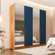 Guarda-Roupa Casal com Espelho Porto 4 Portas 4 Gavetas Freijó e Azul