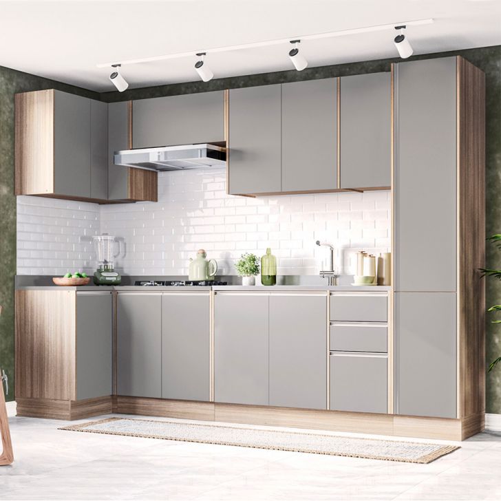 Image of Cozinha Completa Campanele 13 Portas 3 Gavetas Castanho E Cinza PLA-PO072CL74GLTMOB