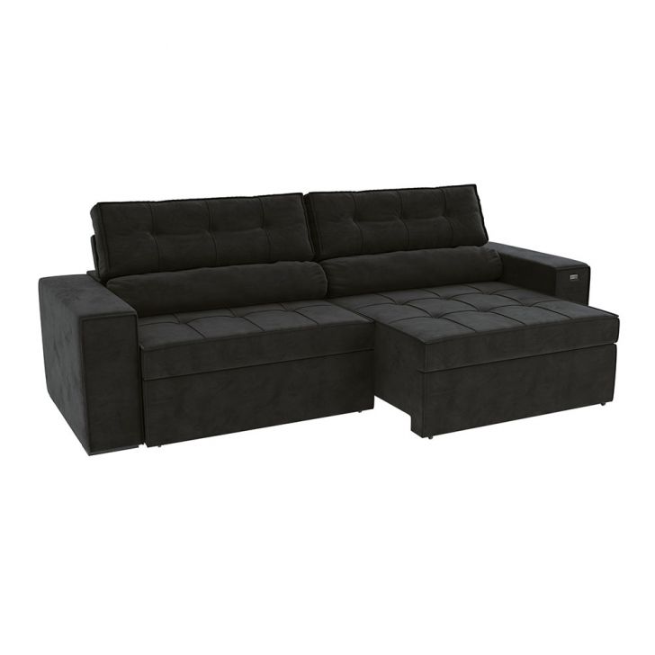 Image of Sofá 4 Lugares Retrátil E Reclinável Lanus Veludo Preto 270 Cm PLA-KA161UP74OOZMOB